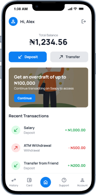 Saapzy mobile app interface showing a successful transaction